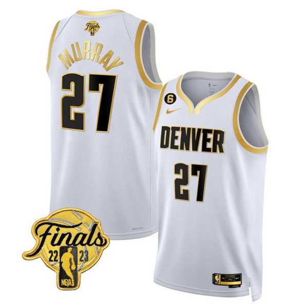 Mens Denver Nuggets #27 Jamal Murray White 2023 Finals Collection With NO.6 Patch Stitched Basketball Jersey Dzhi